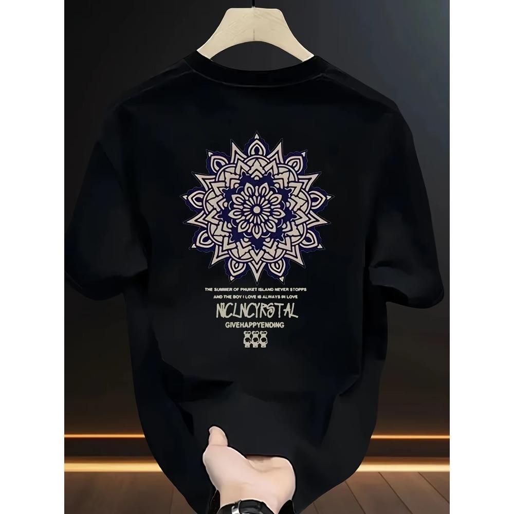 Men'S 100% Casual Short-Sleeve T-Shirt with a Round Neck, Trendy Design, Versatile for Summer, Featuring Print Patterns.