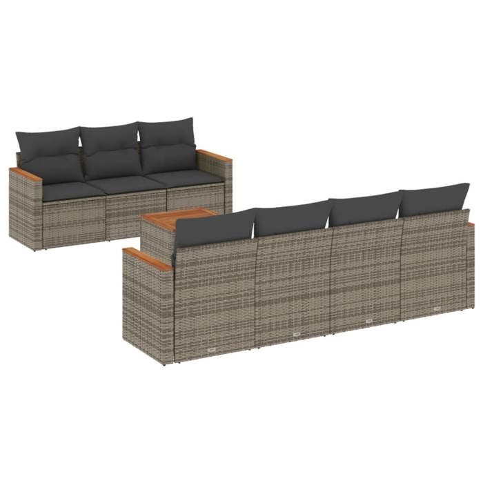 VidaXL Salon de Jardin avec Coussins 8 pcs, Canapés de Terrasse, Ensemble de Meubles de Patio, Mobilier d'Extérieur, Gris 3258210