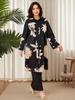Dubai Plus Size Floral Long Sleeve & Pants with Long Skirt - Elegant Two-Piece Set