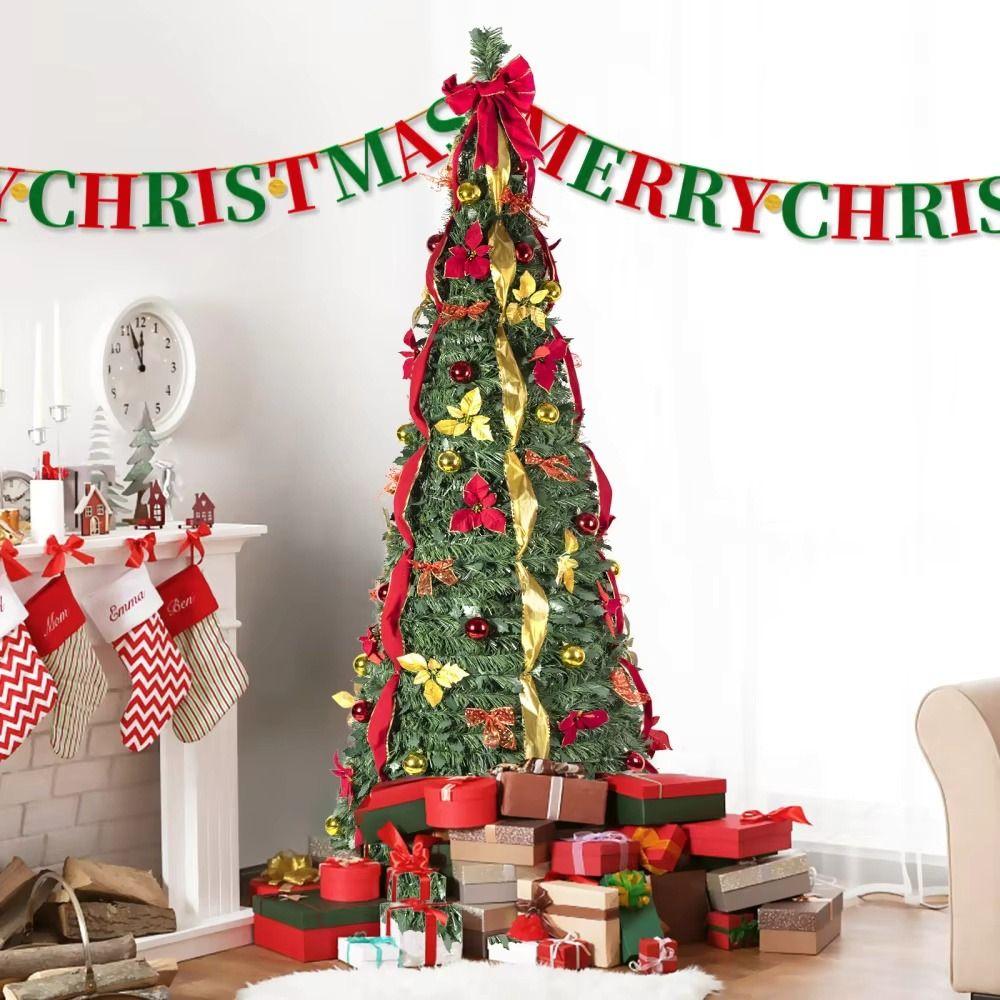 Warm White Lights Folding Christmas Tree Pre-Decorated Collapsible Holiday Tree  Festive Decor