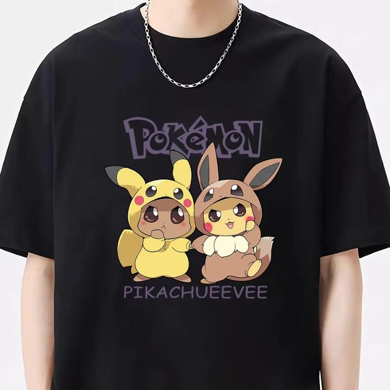 2025 Summer Poksammon Animation Brand 100 Cotton Gengar Printed Tshirt for Men and Children Harajuku Casual Short Sleeve Y2k