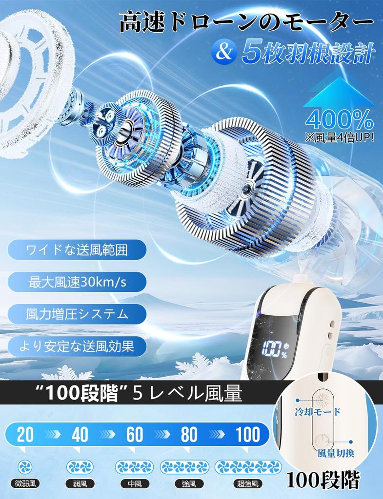 Innovative Instant Cooling to Portable Handheld Fan with Cooling Neck 5000mAh Large USB Tabletop 5 Adjustable Temperature Compact Mini Strap LED