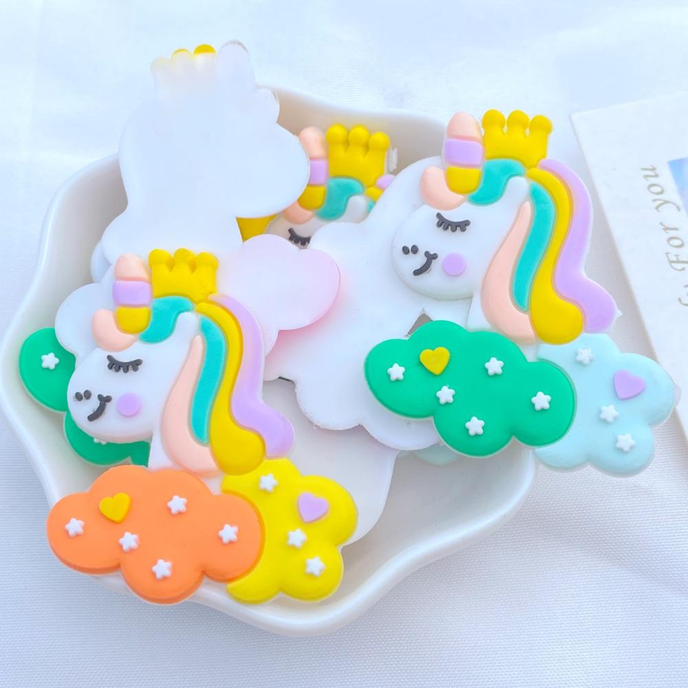 10pcs New Cute Cartoon Little Unicorn Series PVC Flexible Glue Flat Back DIY Scrapbook Embellishment Phone Craft Decoration