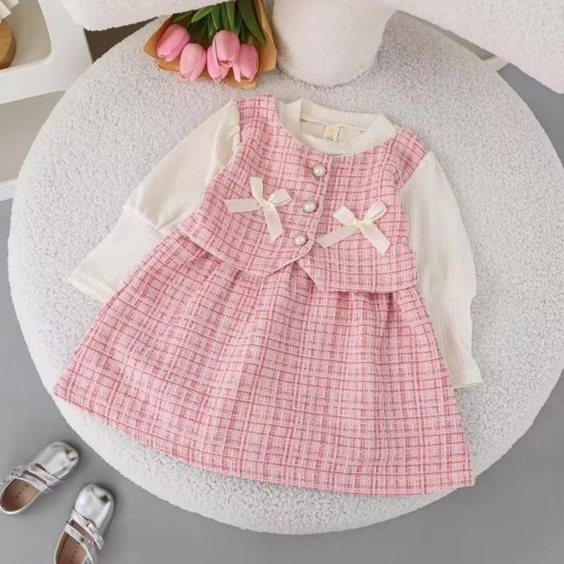 

Весна Осень Новое Модное Платье для Маленькой Девочки Корейская Версия С Длинным Рукавом Лоскутное Имитация Двойки Наряд Младенец Малыш Милое Платье XXL розовый