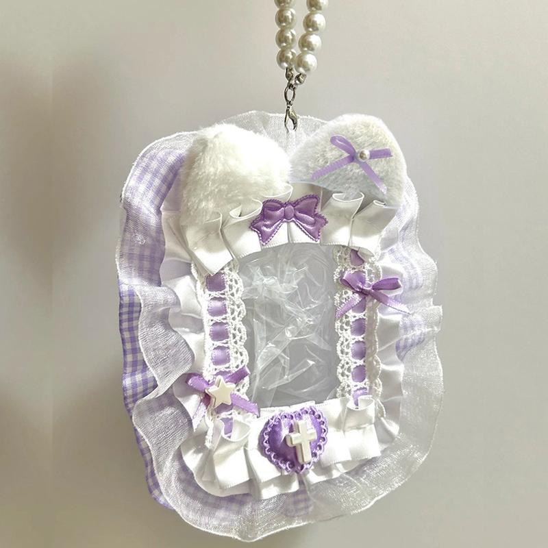 Söt DIY Plysch Anime Fotokortshållare Lolita Spetsband Rosett Toppladdare Displayfodral ID-kortsskydd Dekorativt Kit Nytt