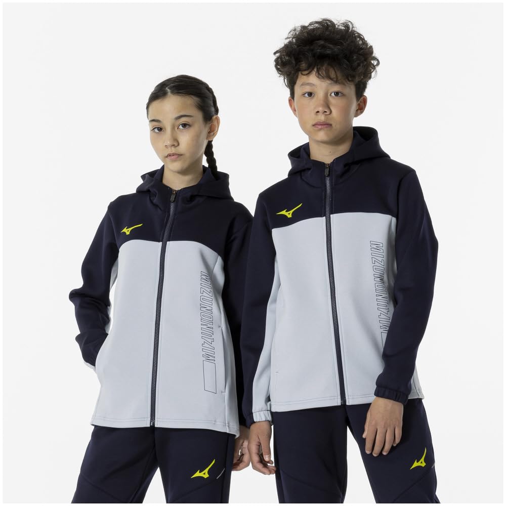 Mizuno Stretch Sweat Training Size Deep Blue Size 160 Kids' Full-Zip Hoodie, Wear, 32JCA952, Navy/Pearl Heather,
