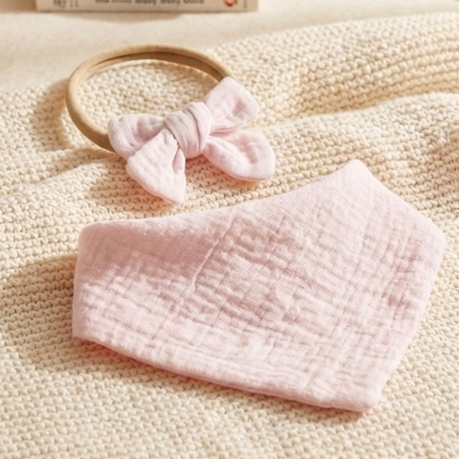Baby Monochrome Cute Bow Headband+bib Set, Suitable For 0-2 Years Old One Size