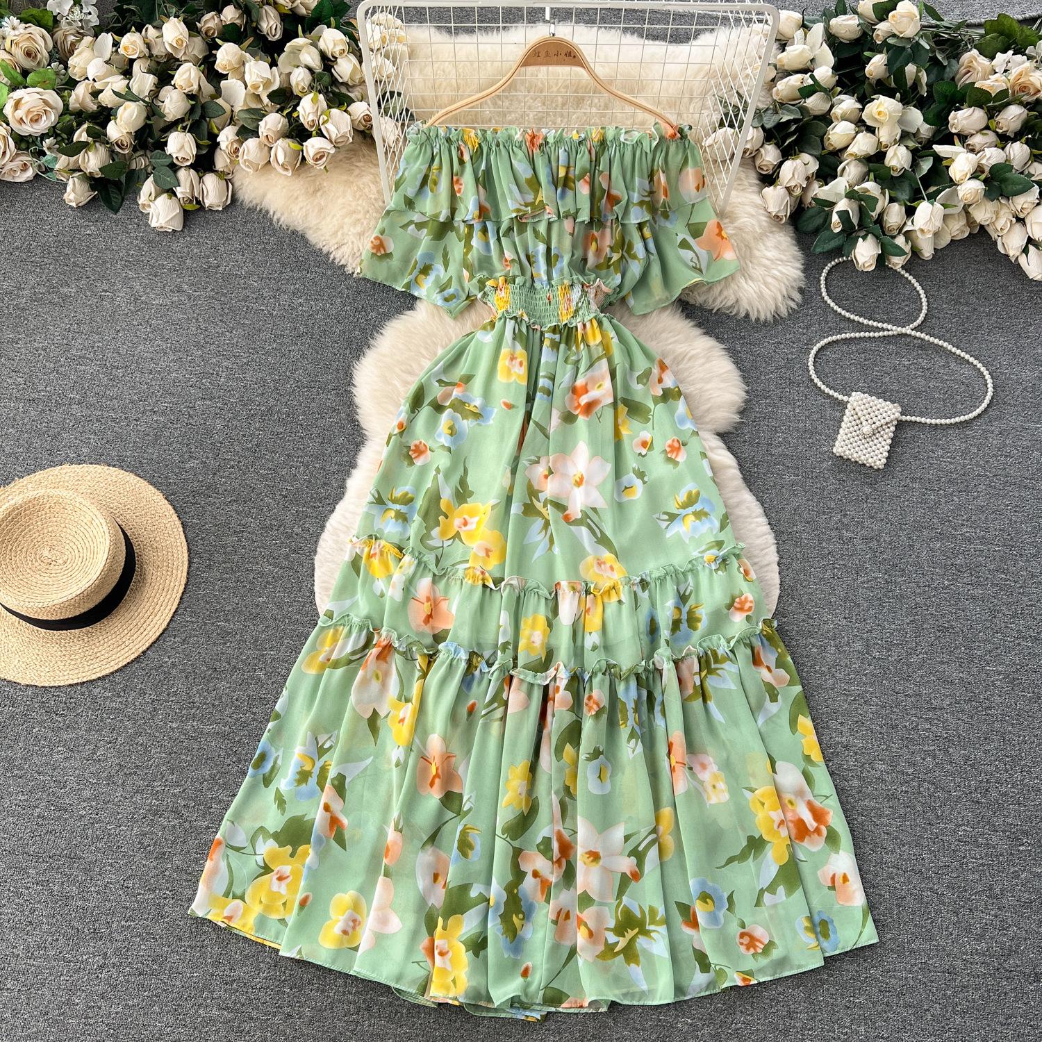 

Французское повседневное женское шифоновое платье на одно плечо с рюшами и цветочным принтом на талии, женские тонкие темпераментные праздничные платья феи ветра для женщин One Size светло-зеленый