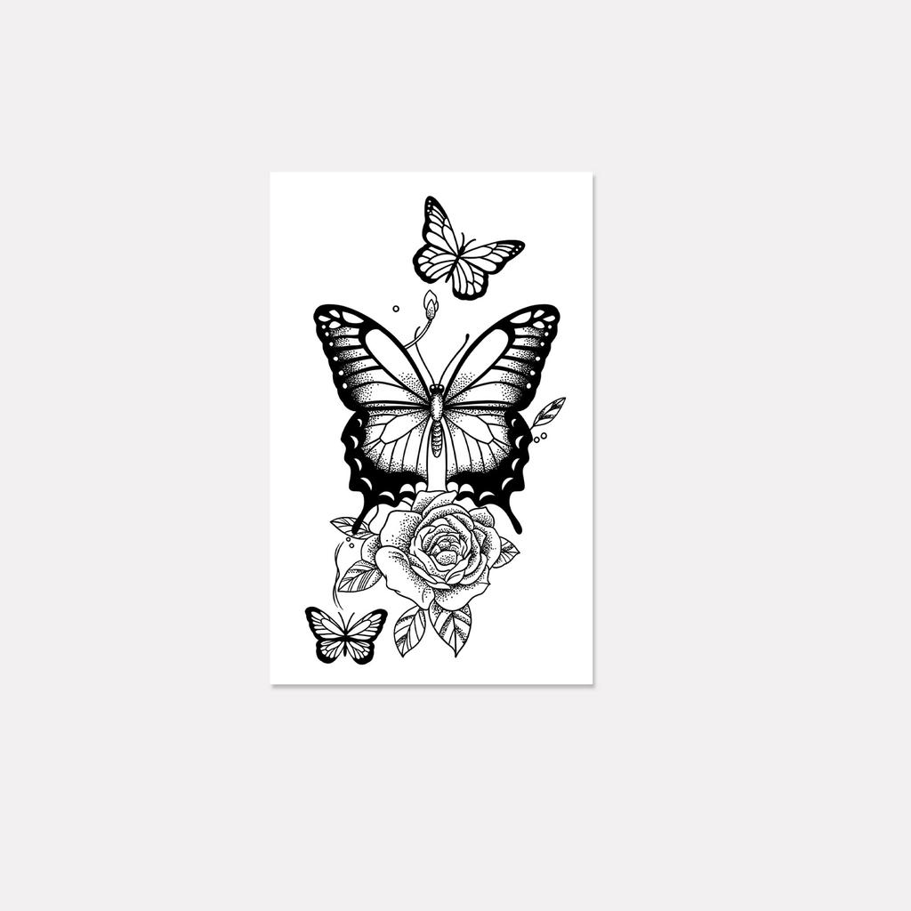 Realistic Butterfly Rose Tattoo Sticker, Waterproof And Long-Lasting, Women'S Upper Arm Advanced Sense Simulation Tattoo