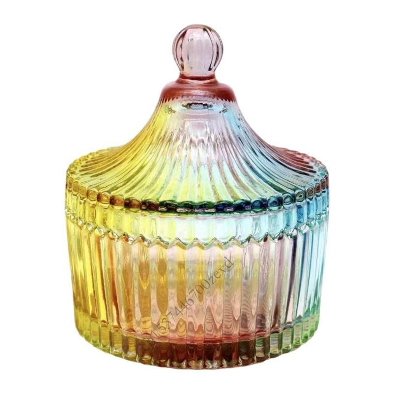Colorful Handcraft Glass Storage Jar for Treats Home Organization Display P9YB