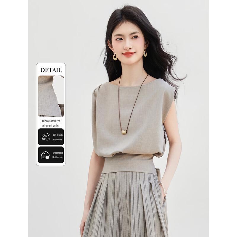 Women s Sleeveless Boat Neck Slim Fit Tank Top M хаки