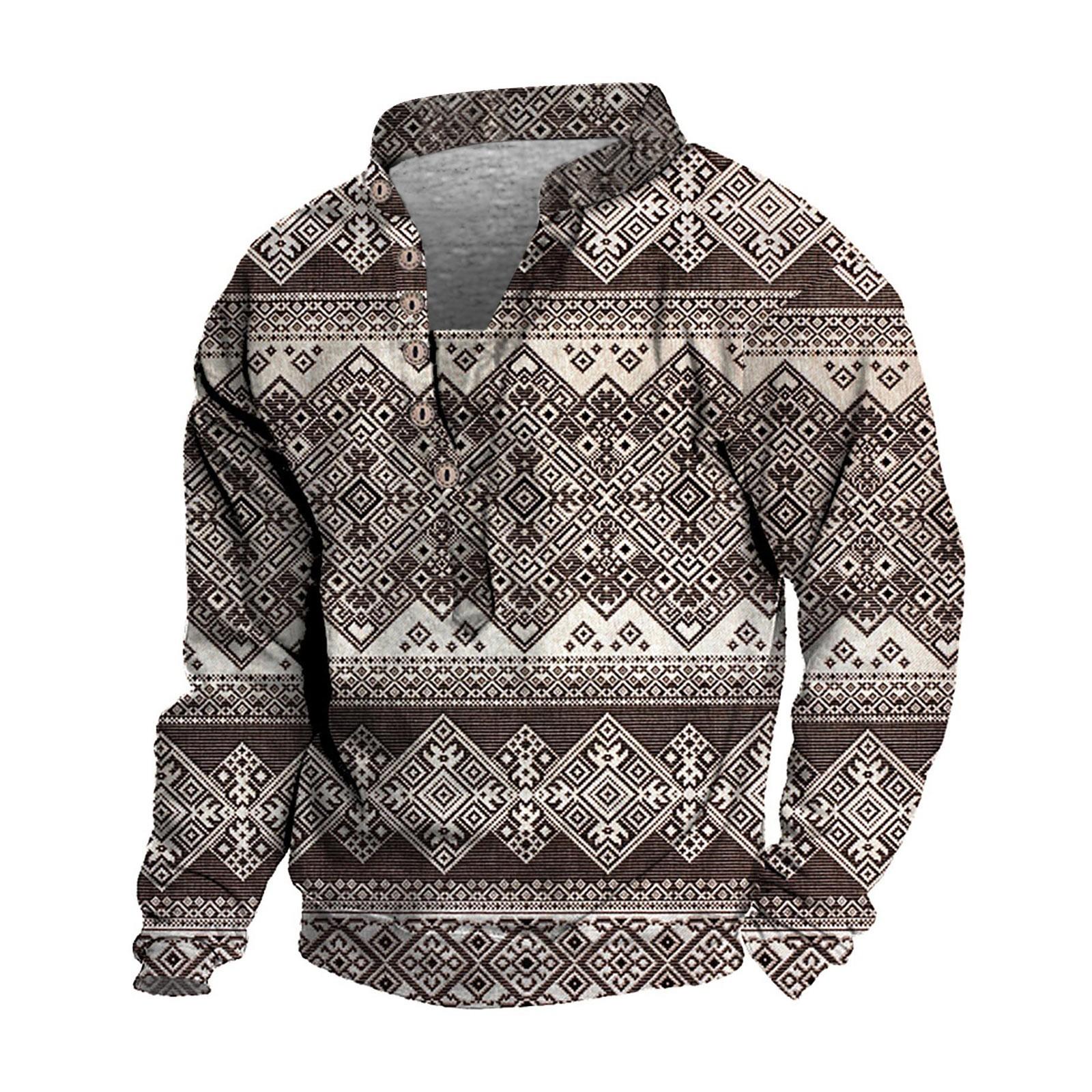 

Мужской свитер с v-образным вырезом и воротником-стойкой с 3D цифровой печатью и винтажным воротником на 6 пуговицах M фиолетовый