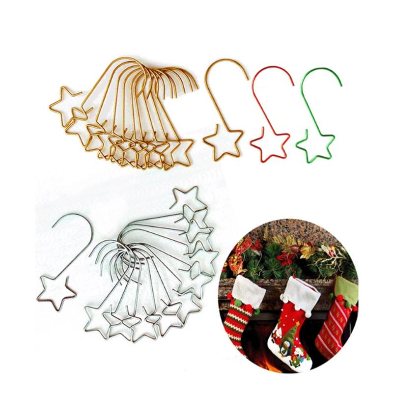 20 Pieces Metal Five-pointed Star Hooks S-shaped Xmas Tree Decors Hanging Pendant for Holiday Party Decor