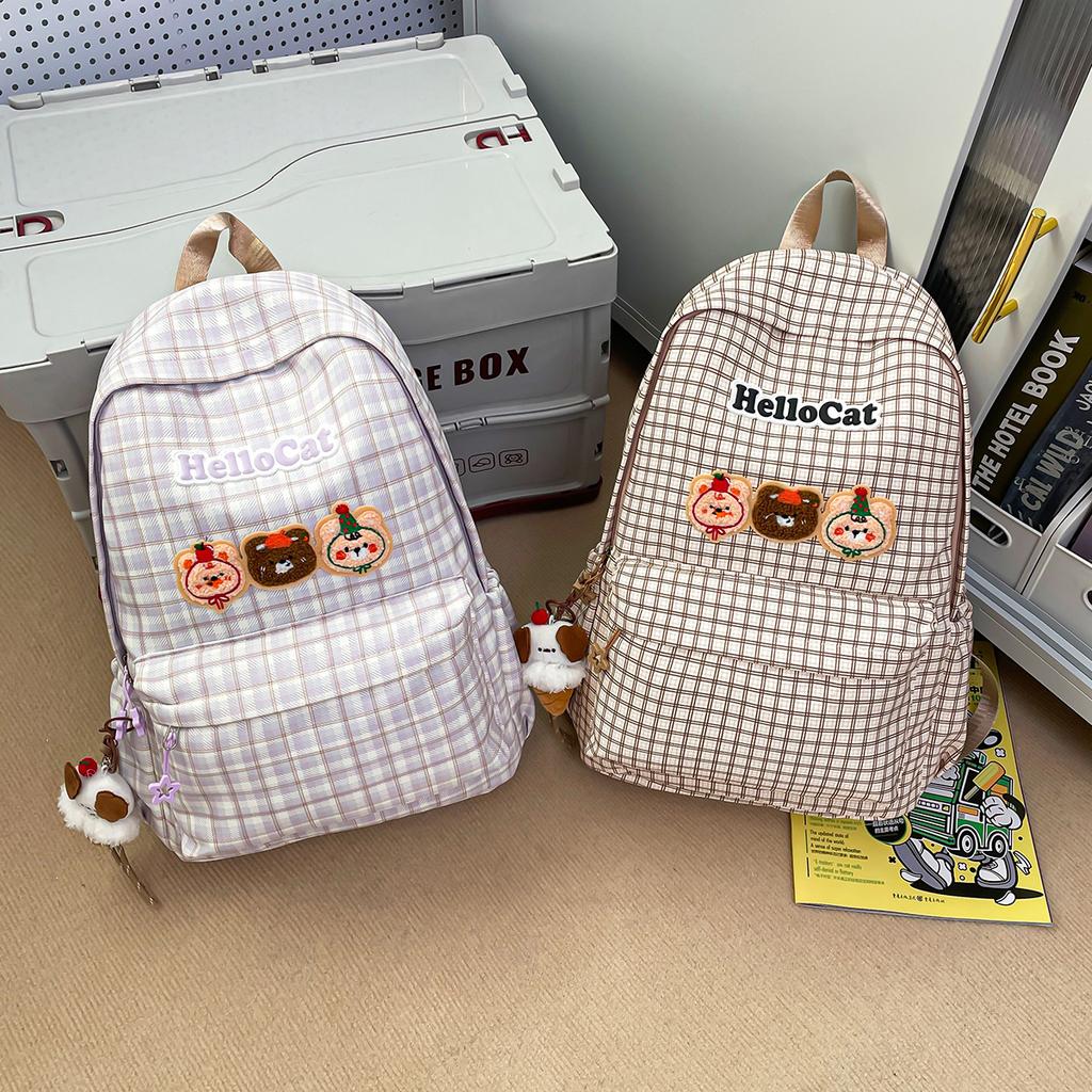 Schoolbag School Bag College Student Large Capacity Japanese Backpack Lattice Mori Retro Simple Girls Versatile Middle School Student Backpack