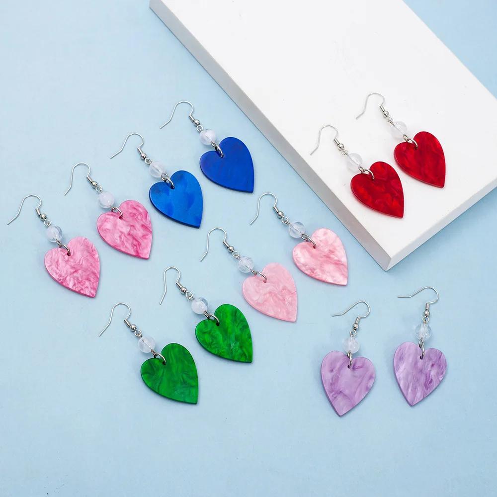 Boucles d'oreilles pendantes en forme de cœur en acrylique pour femmes et filles, Boucles d'oreilles pendantes en forme de cœur, Bijoux romantiques pour la Saint-Valentin