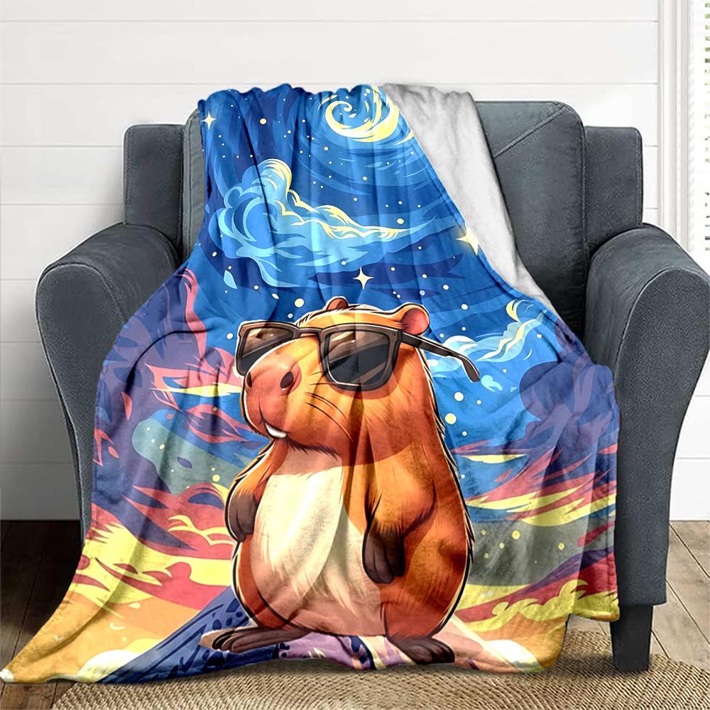 

1pc Capybara Art Print Blanket, Lightweight Flannel Fleece with Digital Printing, Soft Warm for Sofa, Travel, Camping, Office, Couch, Chair, and Bed, 100x150cm