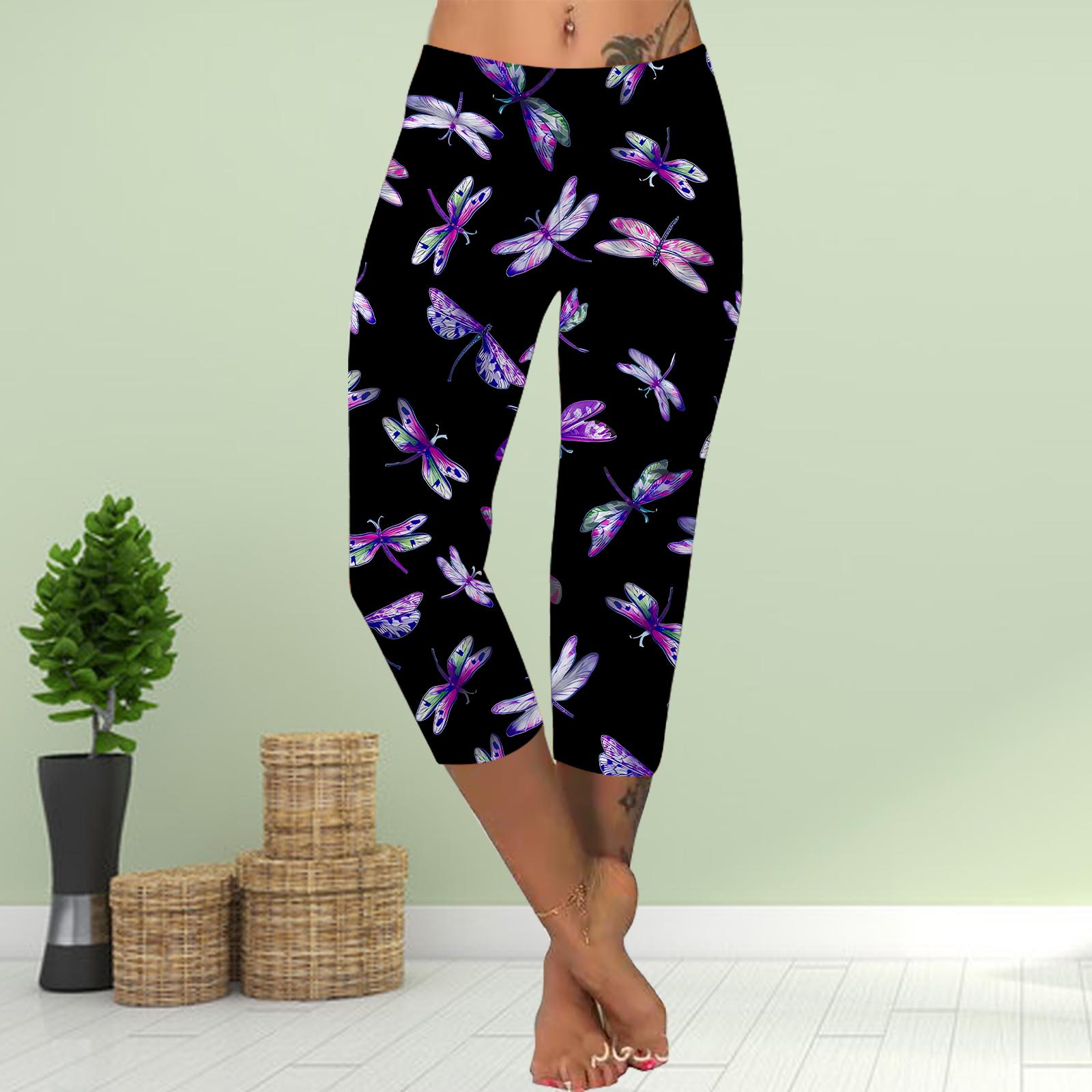 

Штани Літні Короткі Легінси Укорочені Вузькі Штани Великого Розміру Легінси Жіночі Слім 3D Рожевий Метелик Кристал Квітковий Принт Штани XS фіолетовий