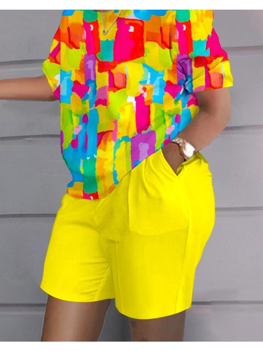 

Городской модный женский комплект из 2 предметов весна-лето с 3D-принтом, повседневный топ с короткими рукавами и свободные шорты 6XL