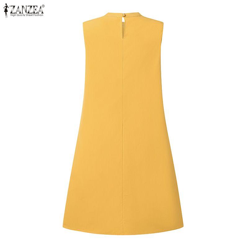 ZANZEA Women Casual Round Neck Solid Color Summer Sleeveless Dress