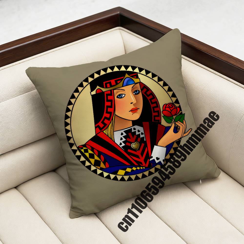 For Playing Cards Poker Red Heart Spades King Queen Throw Pillow Case Sham 45X45Cm 40Cm Square Car Pillowcase Pad Cushion Cover