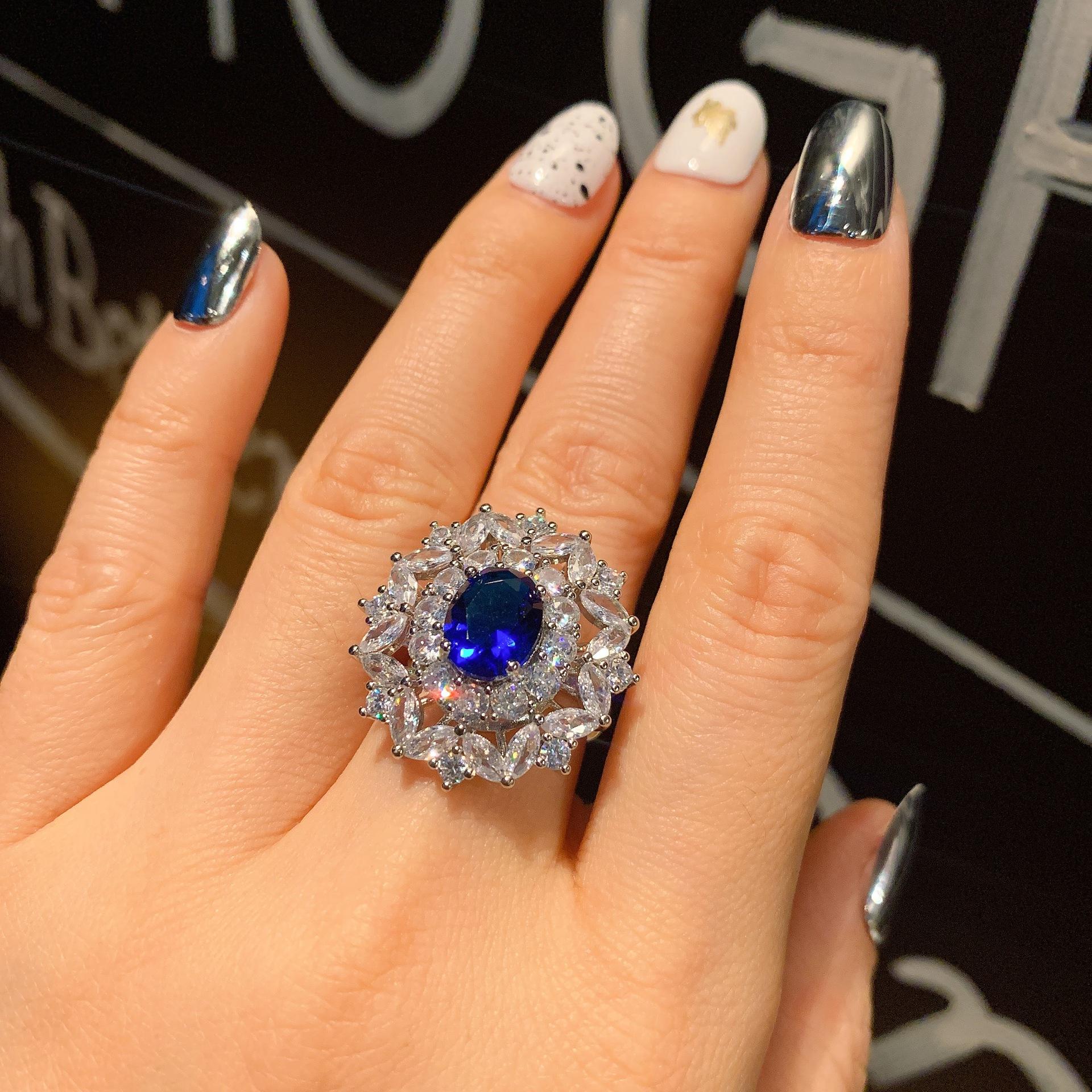 

Jewelry Vintage Ring Simulation Pigeon Egg Treasure Diamond Women S Ring 8 * 12 opening adjustable