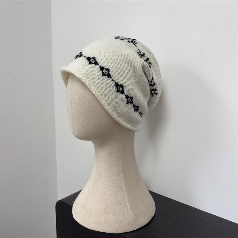 ins hat women's new women's autumn and winter wool knitted hat versatile thermal ear protector stack hat