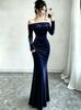 Autumn and winter new golden velvet one-word off-the-shoulder long-sleeved long-hip dress temperament women's skirt