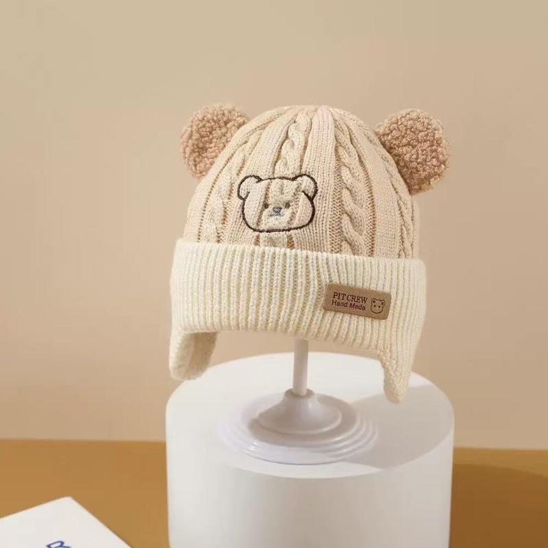 

Baby cute bear knitted hat autumn and winter children s thickened windproof pullover hat outdoor ear protection warm wool hat