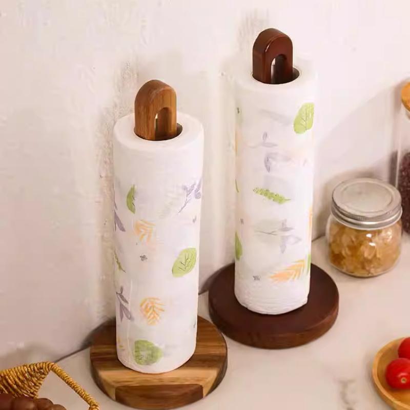 BRKitchen Paper Towel Rack Solid Wood Non-drilled Vertical Roll Paper Holder Recessed Storage Bracket Kitchen Paper HolderEY