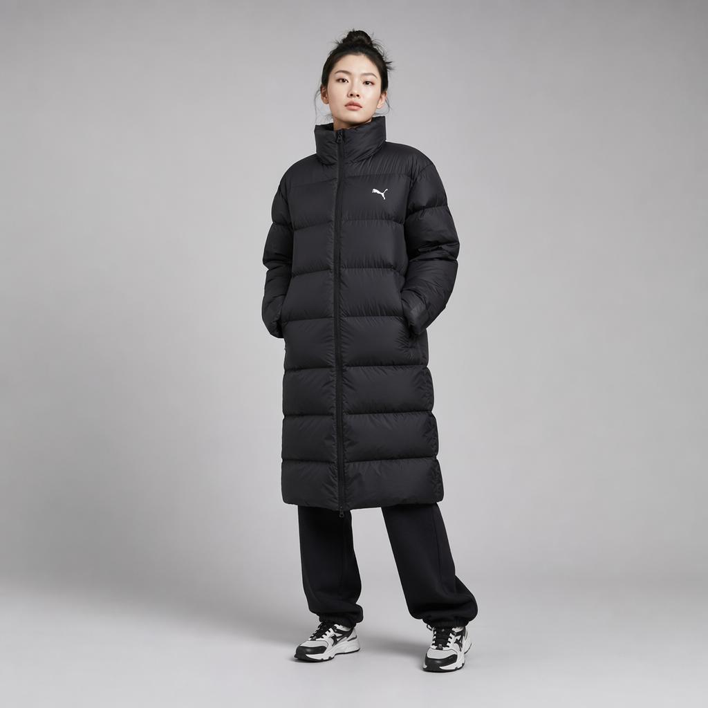 Puma Reißverschluss Stehkragen Lange Daunenjacke Damen Oberbekleidung Schwarz 688798-01