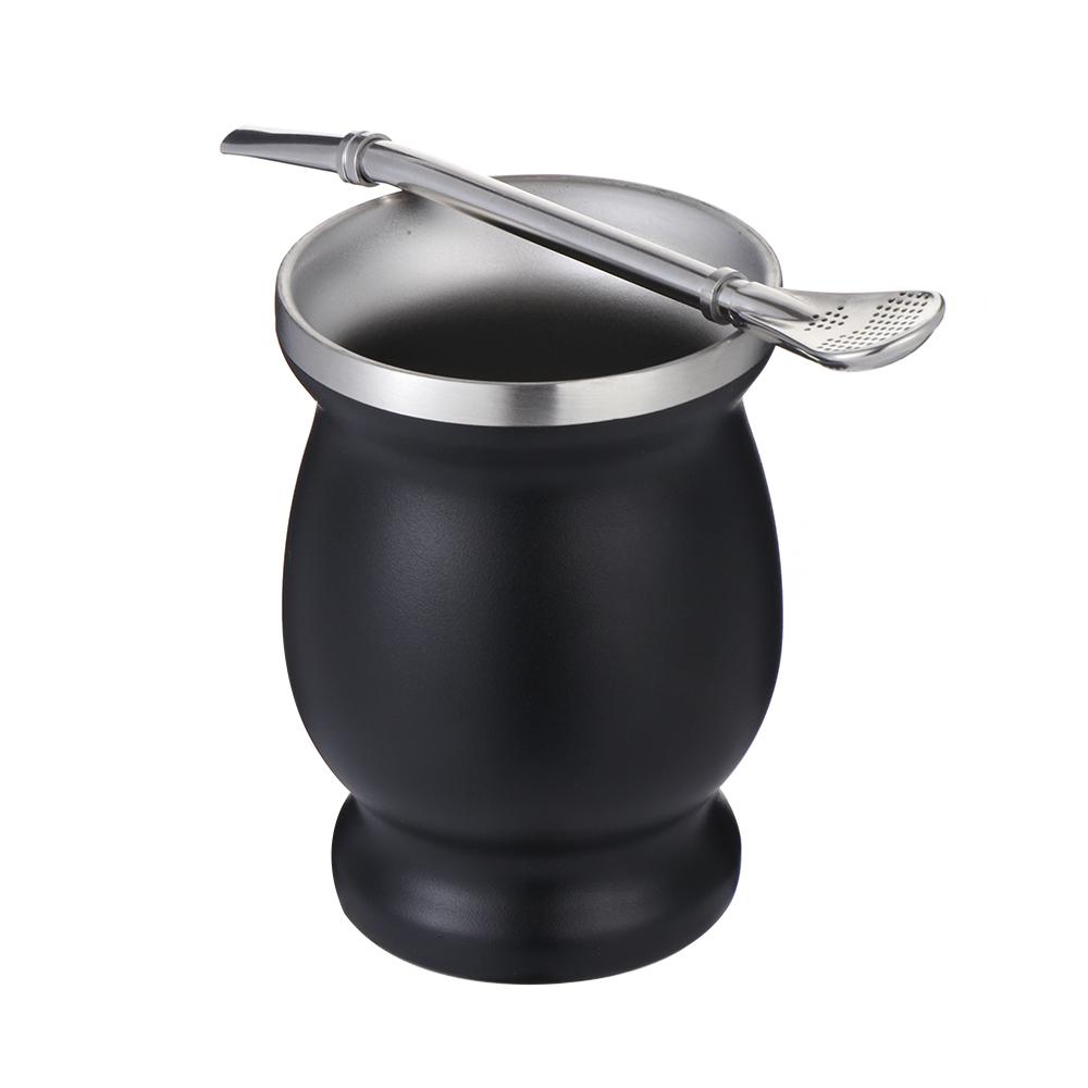 Set Matè 8oz Facile da Pulire Tazza in Acciaio Inossidabile Nero Cannuccia Spazzolino