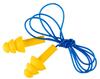 Corded earplugs with a storage container