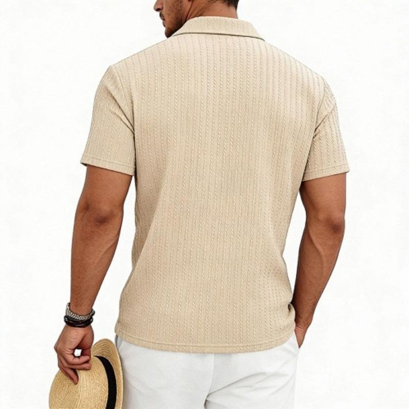 Mens European American Summer Jacquard Turn Down Collar Polo Shirt Business Casual