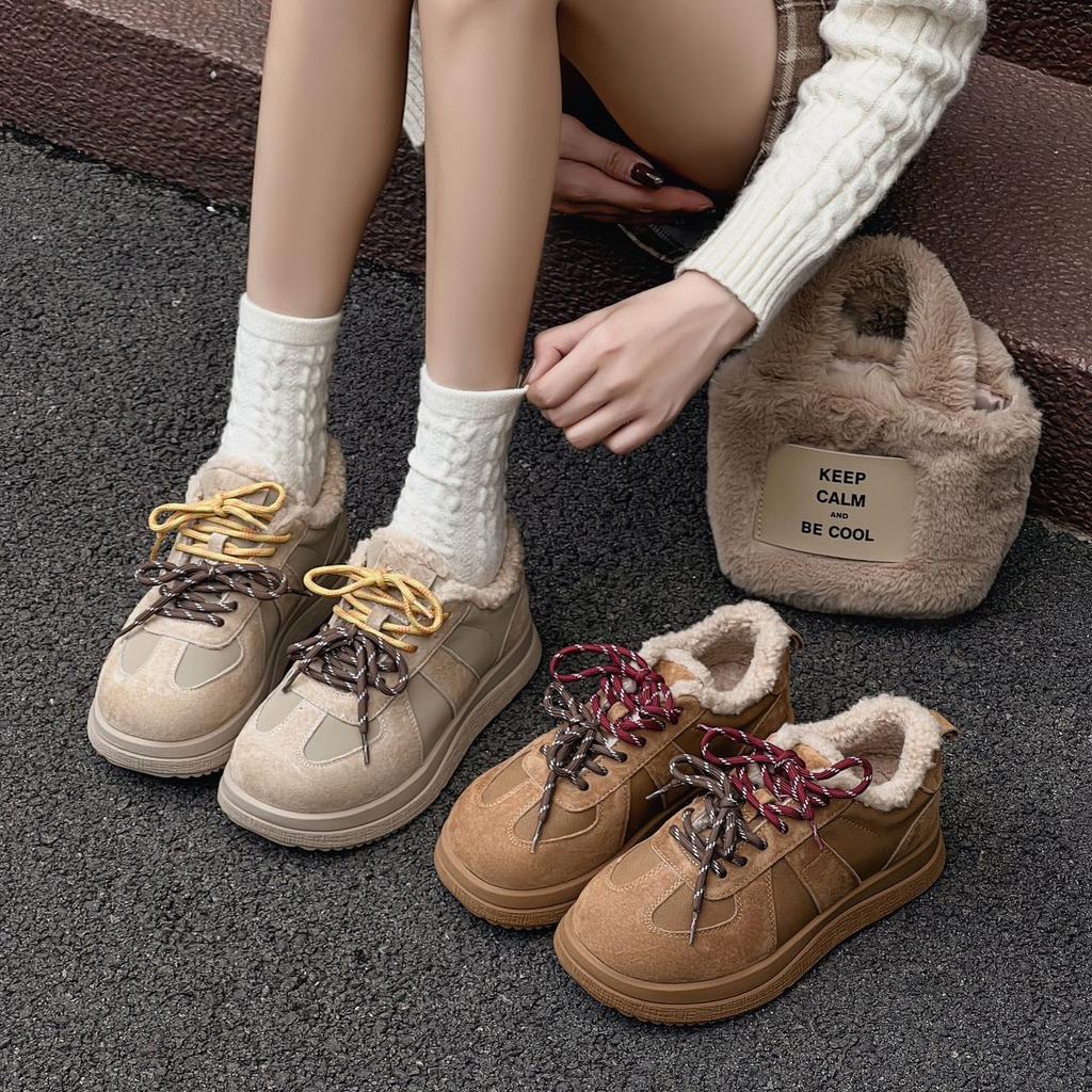 Winter Casual Velvet Leather Shoes Lamb Wool Warm Thick-soled Women's Snow Boots