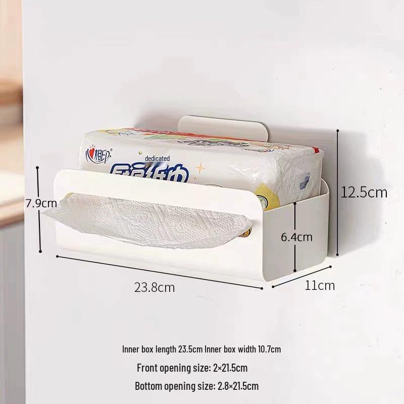 

Magnetic Wall-Mounted Tissue Box: Punch-Free Wet Wipe Storage Holder for Kitchens & Refrigerators, Upside Down Pull-Out Design. белый