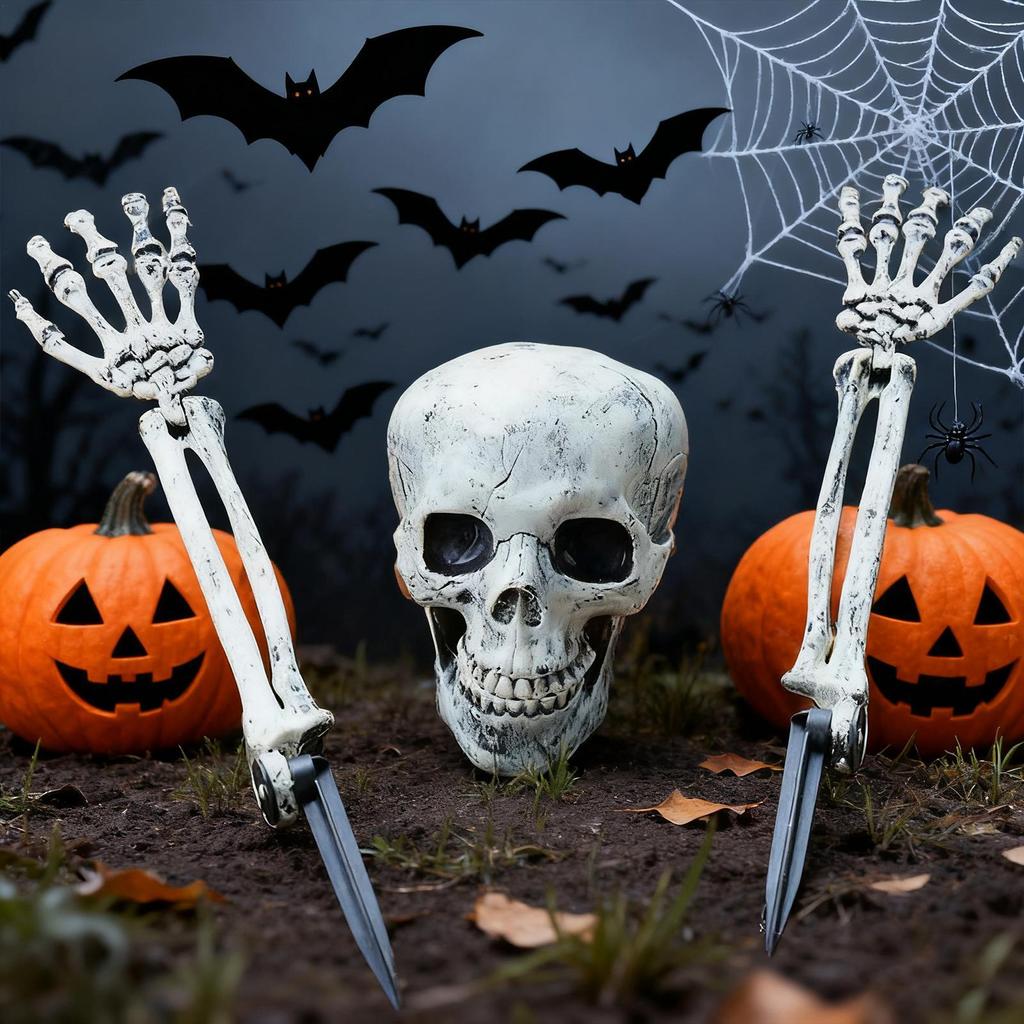 3pcs Halloween Outdoor Skeleton Decor Realistic Skull Ornaments Props Skeleton Coming Out Of Ground Ground Breaker Skeleton