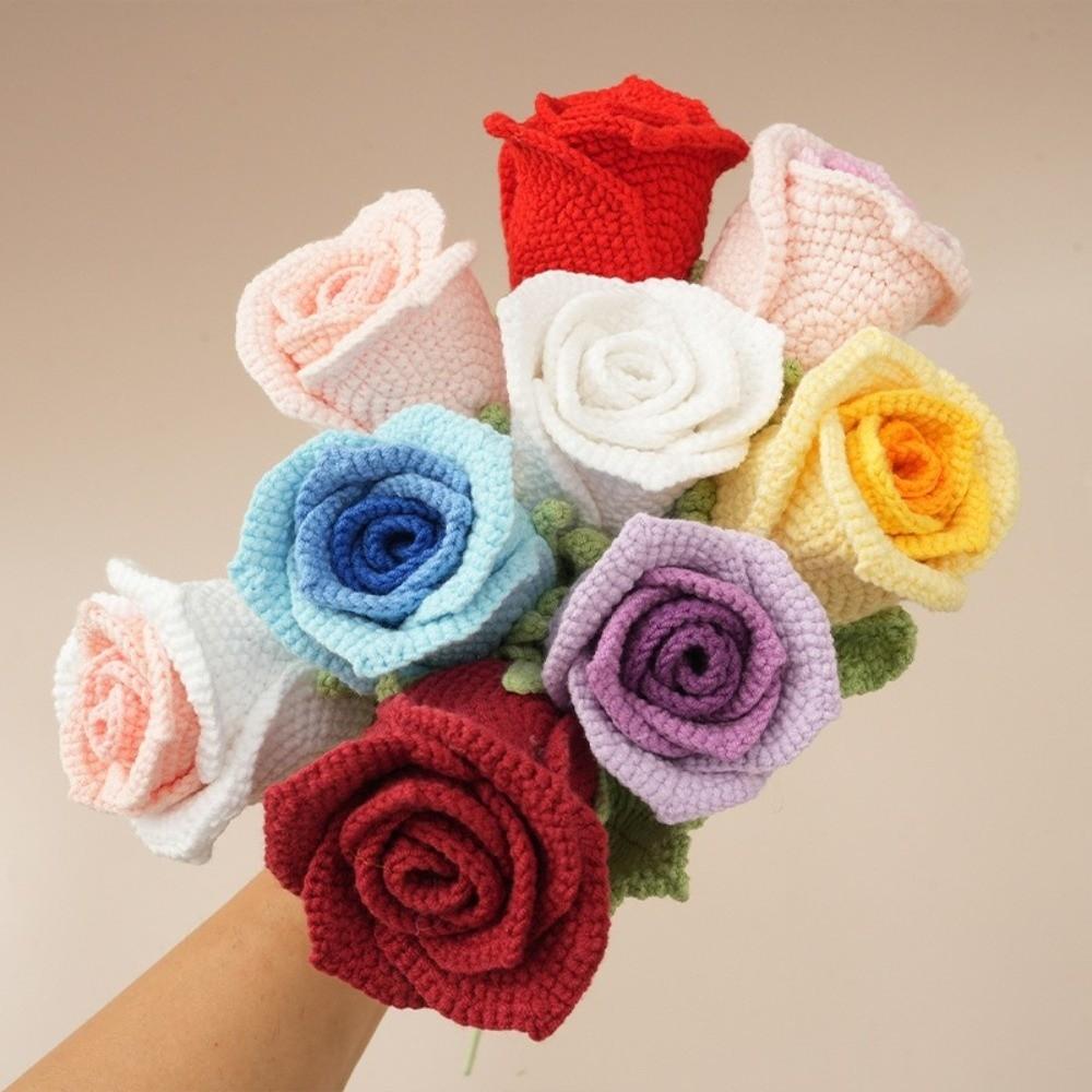 Handmade Crochet Bouquet 45cm Length Knitting Flowers Creative Crochet Flowers Wedding Gift