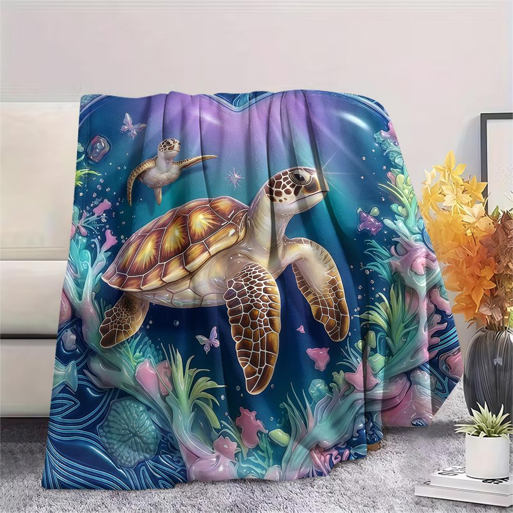 1PC Turtle style  Print FlAannel Blanket, High quality Comfortable for All Seasons, Home Decor, Warmth and Comfort