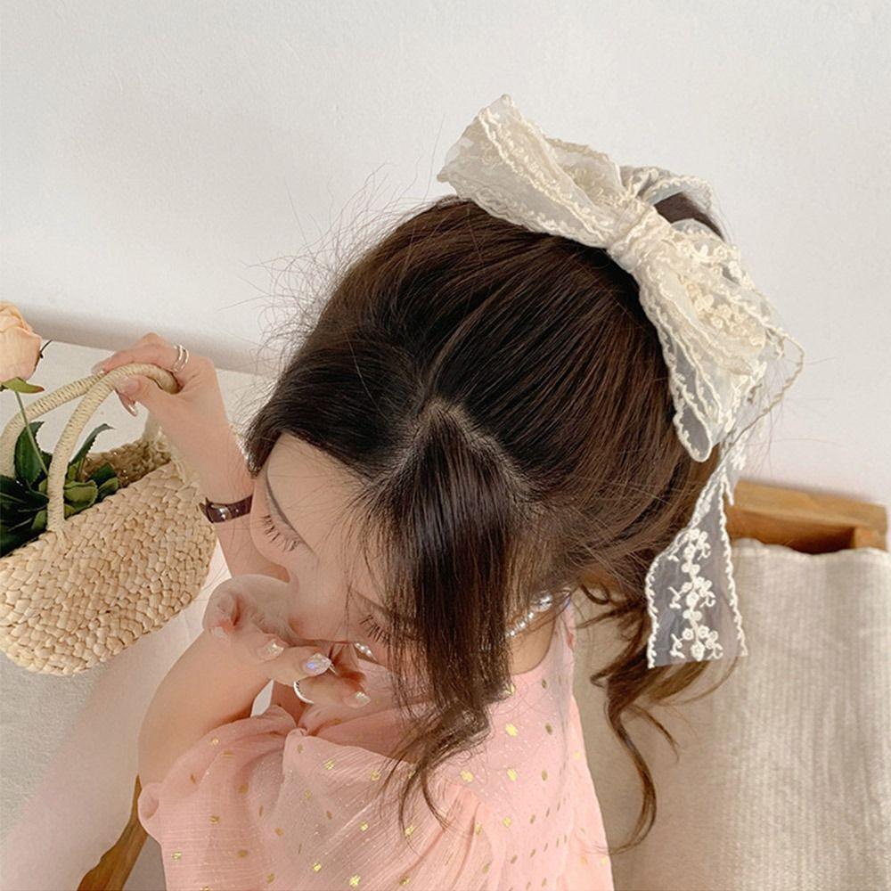Large Lace Embroidery Hair Clip French Style Women Hairpin Elegant Lace Bow Hair Clip  Headdress