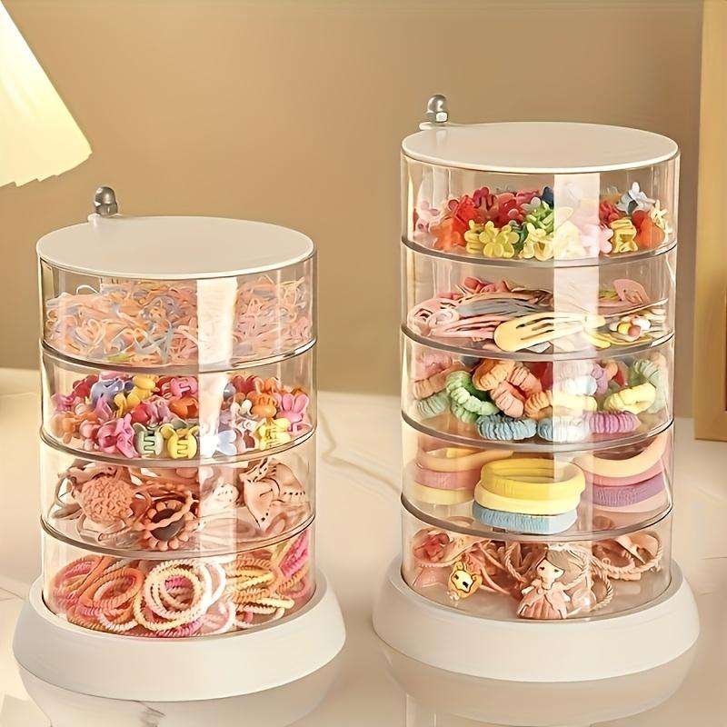 Multi-layer rotating white plastic jewelry storage box, transparent anti-oxidation hair accessories and hair ring display tray