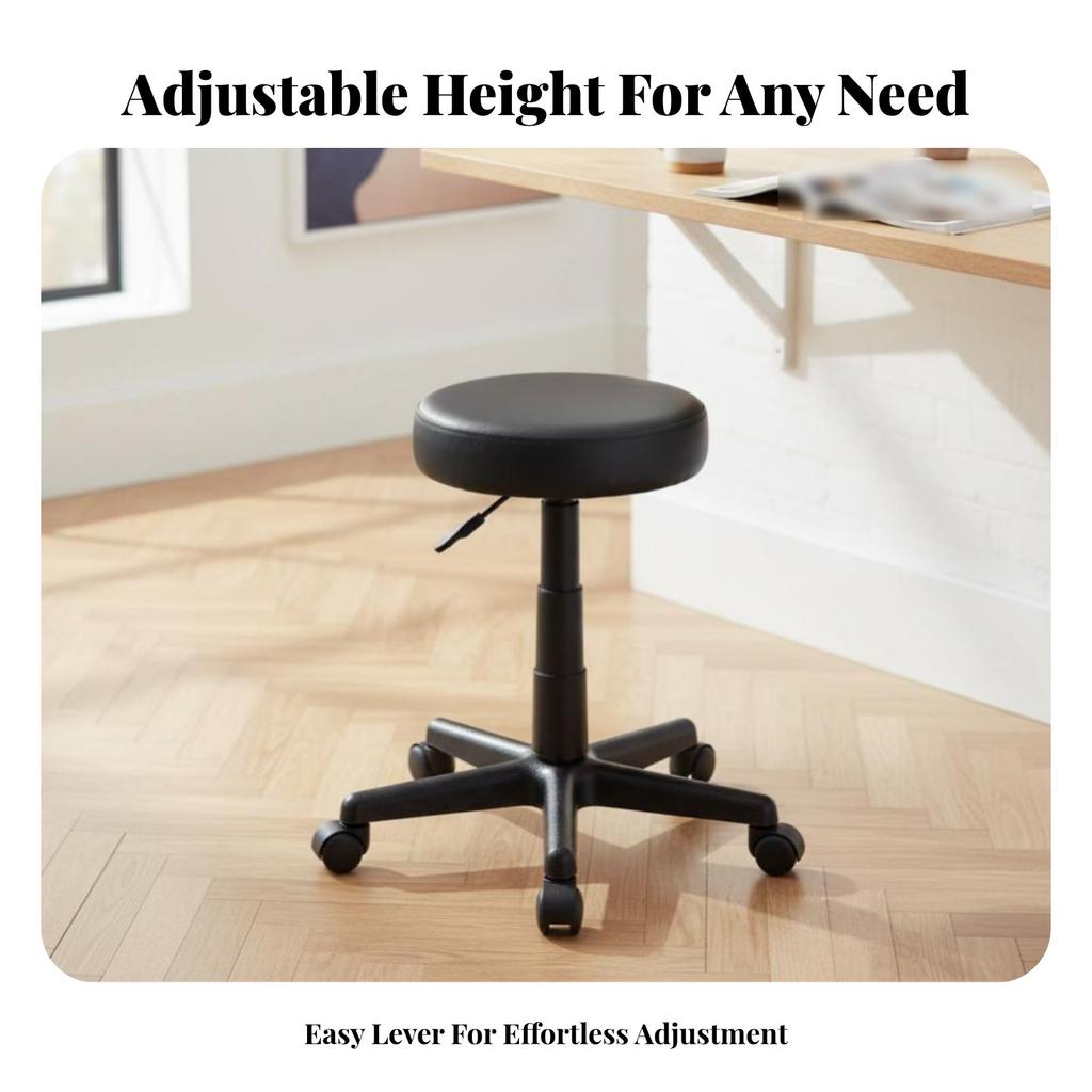 Adjustable Round Stool 360-Degree Rotate Rolling Seat Easy To Clean Water-Resistant Surface For Cosmetic Technicians Spa