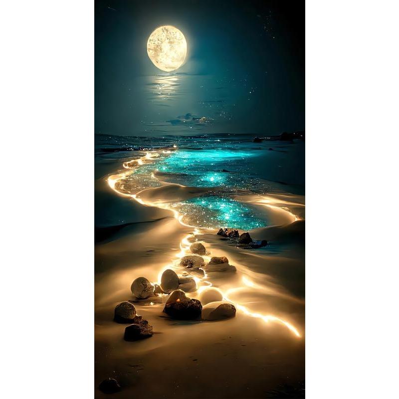 Mond Meereslandschaft Ölgemälde Zimmer Schlafzimmer Dekorative Wandmalerei Schlafzimmer Hintergrund Wandkunst Ästhetische Dekoration Poster