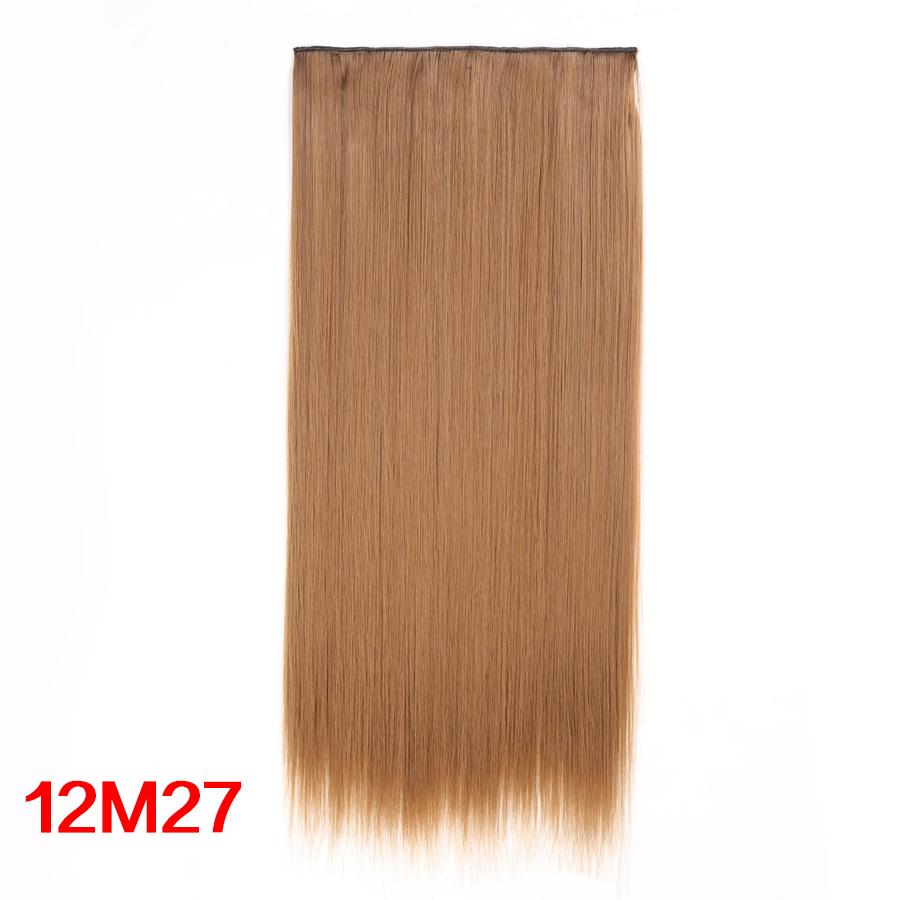 Leeons 5 Clips In Hair Extensions Synthetic Straight Heat-Resisting Fiber Clip On 24 Inch Blonde Brown Fashion Color For Women