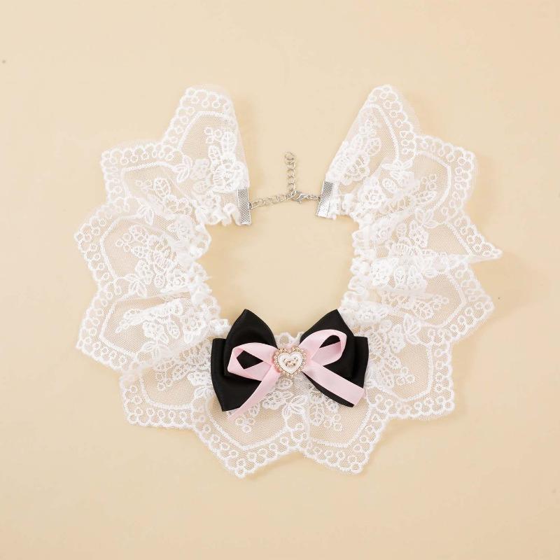 

Cat Princess Style Lace Scarf, Dog Drool Towel, Heart-shaped Bow, Plush Cat Scarf, Pet Accessories L чёрный