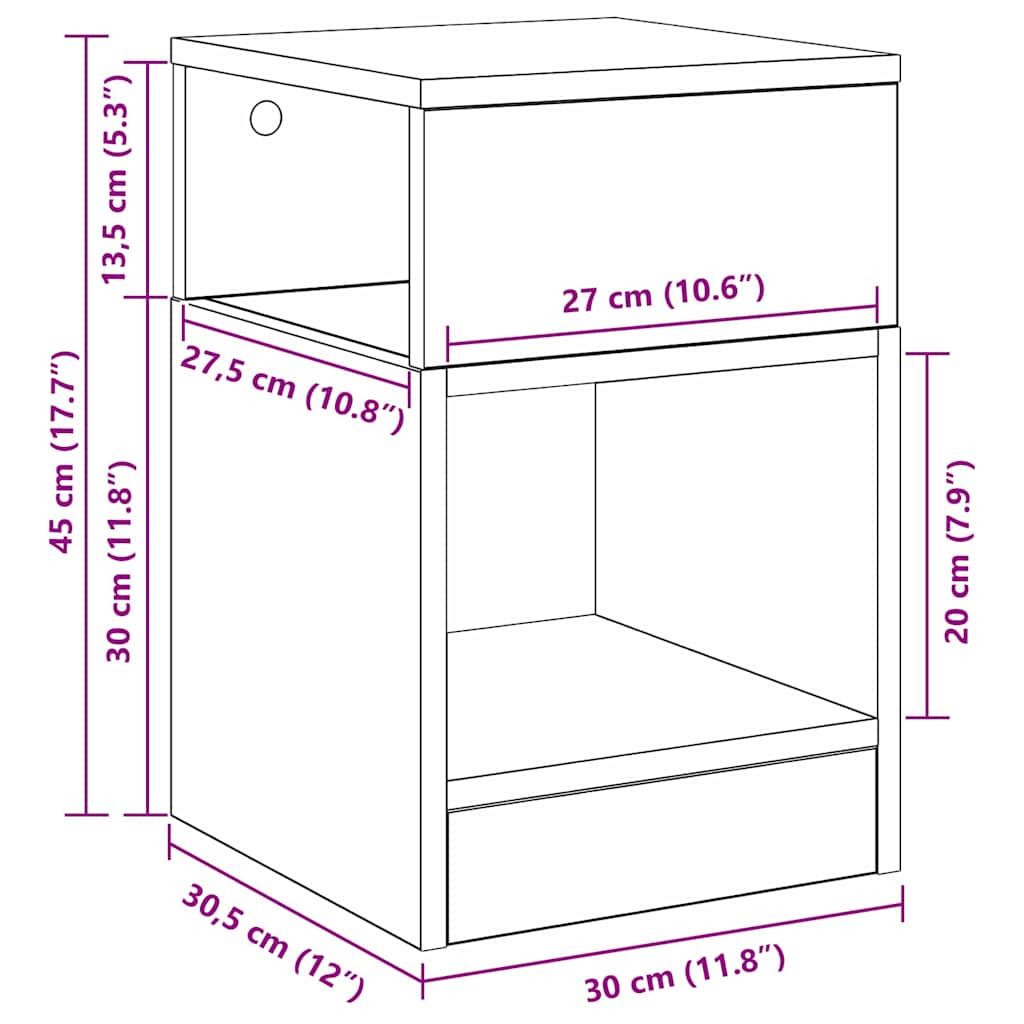 Side Table Set of 2 Artisan Oak Finish 30.5 x 30 x 45 cm