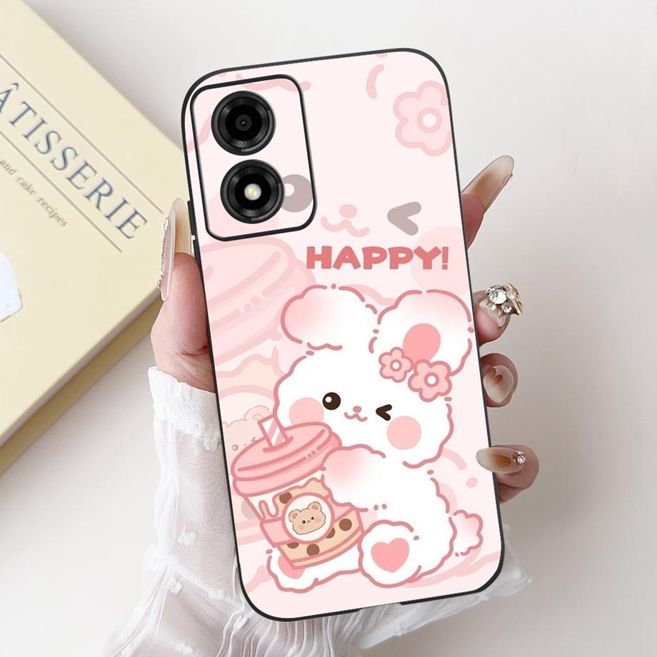 For Motorola Moto E13 4G Phone Case Moto E14 5G Back Cover Soft Matte Silicone Slim Fundas Lovely Panda Rabbit Flower Cartoon