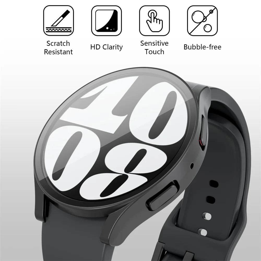 Glass+Case for Samsung Galaxy Watch 7/6/5/4 44mm 40mm Tempered cover Full PC bumper screen protector Galaxy watch FE Accessories