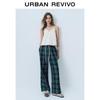 UR Women's Spliced Drawstring Plaid Straight Leg Pants