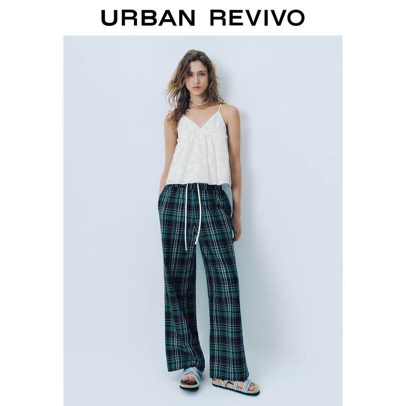 UR Women's Spliced Drawstring Plaid Straight Leg Pants