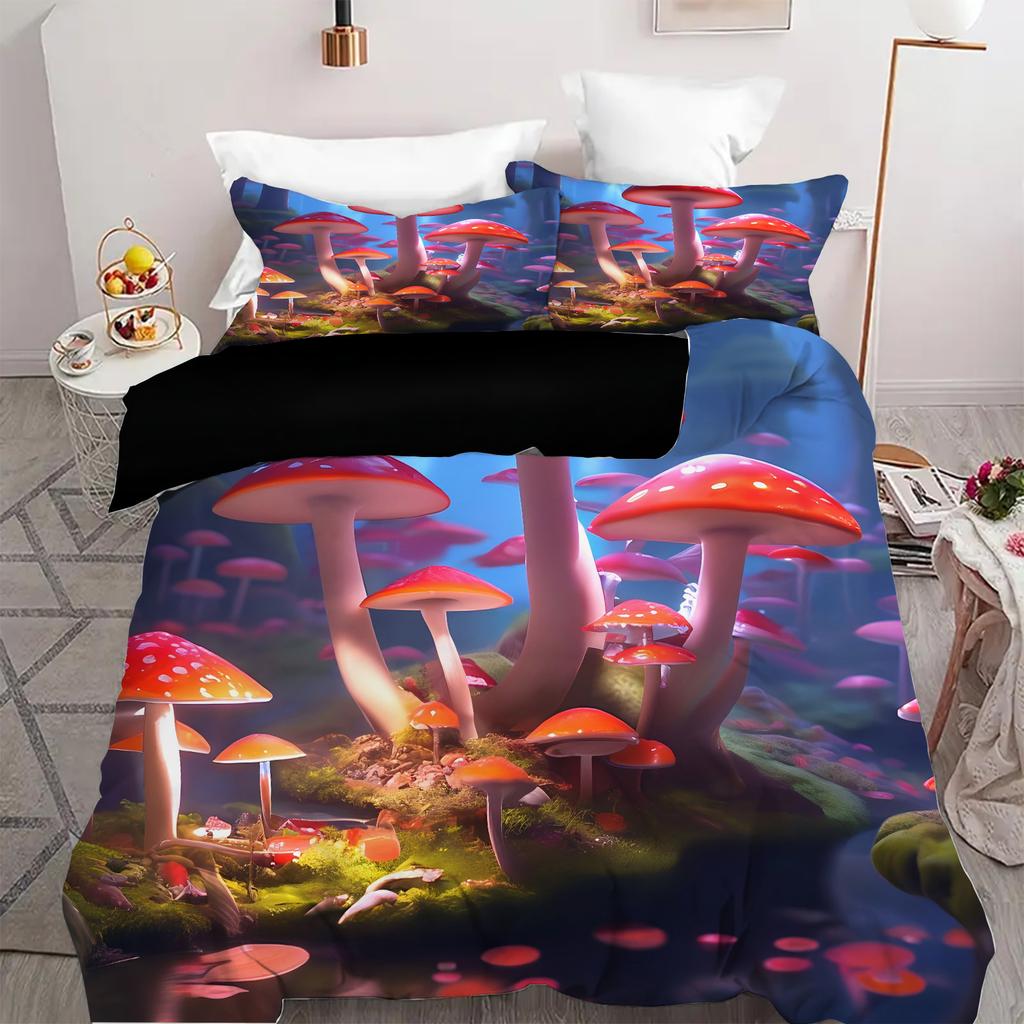 Comforter Colorful Mushroom Pattern Print Fantasy Mushroom Forest Theme Bedding Set Home Textiles Soft S